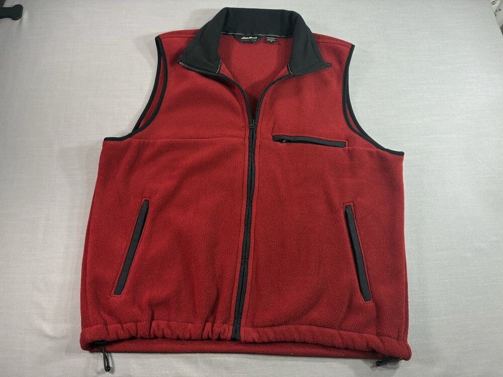 Vintage Eddie Bauer USA Made Fleece Vest Men's Medium Red Black Full Zip